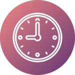 Clock icon on a gradient pink-purple background, symbolizing time and punctuality.